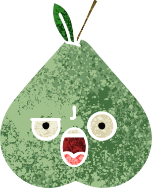 Yeşil bir armutun orijinal retro çizim tarzı karikatürü