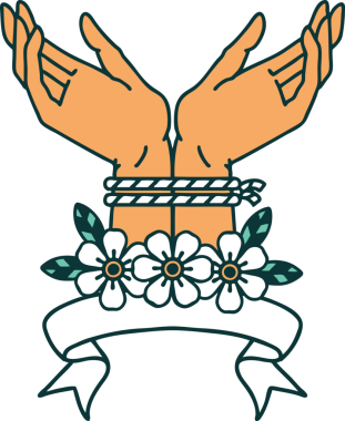 Orijinal geleneksel dövme, elleri bağlı.