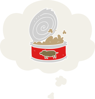 Orijinal karikatür konserve yiyecek düşünce baloncuğu ile retro tarzı