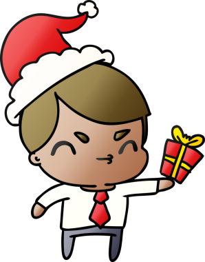 Orijinal el çizimi Kawai çocuğunun Noel gradyan çizgi filmi.