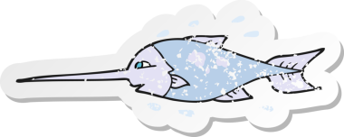 Çizgi film kılıçbalığının gerilmiş orijinal çıkartması.