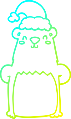 Orijinal soğuk gradyan çizgisi. Çizgi film ayısı Noel şapkası takıyor.