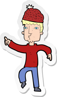 Şapkalı bir karikatürcünün orijinal çıkartması.