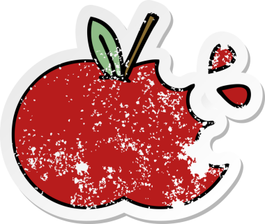 Kırmızı elma çizgi filminin orijinal, sıkıntılı çıkartması.