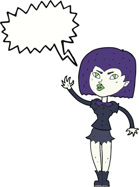 Orijinal çizgi film. Konuşma balonu olan güzel vampir kız.