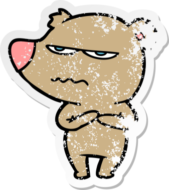 Kızgın bir ayı çizgi filminin orijinal üzgün çıkartması.