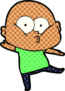 orijinal çizgi film kel adam dik dik bakıyor.