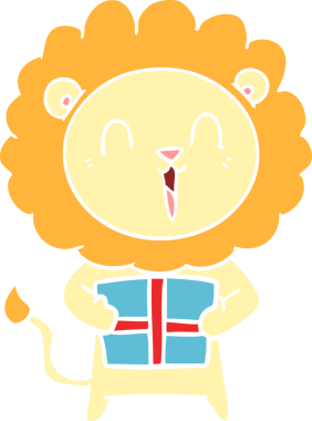 Orijinal gülen aslan düz renkli karikatür.