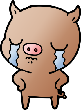 Orijinal çizgi film domuzu elleri kalçasında ağlıyor.