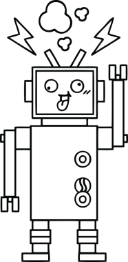Orijinal çizgi, çatlak bir robotun karikatürü.