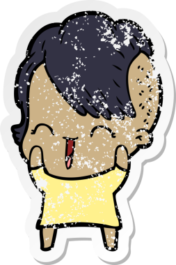 Çizgi filmdeki mutlu hippi kızın orijinal kederli çıkartması.