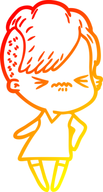 Sinirli bir hippi kızın orjinal, sıcak çizgi çizimi.