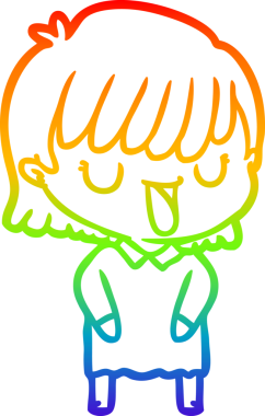 Orijinal gökkuşağı gradyan çizgi çizimi bir karikatür kadının