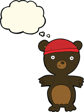 Düşünce baloncuklu şirin siyah ayı.