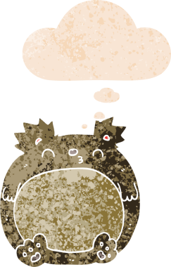 Düşünce baloncuklu orijinal çizgi film ayısı grunge sıkıntı retro desenli tarzı