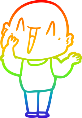 Mutlu, kel bir adamın gökkuşağı gradyan çizimi.