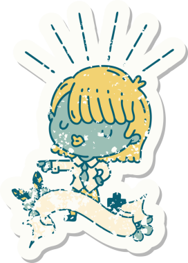 Dövme stili bir iş kadınının eski bir çıkartması.