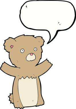 Konuşma balonlu orijinal çizgi film ayısı.