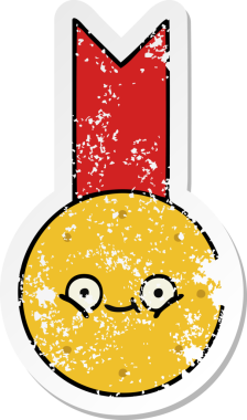 Sevimli bir çizgi film madalyasının orijinal üzgün çıkartması.