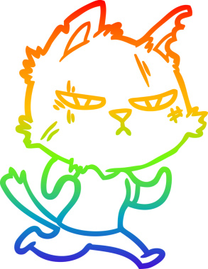 Sert bir çizgi film kedisinin orjinal gökkuşağı gradyan çizimi