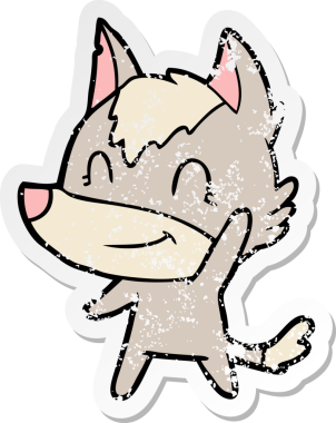 Dost canlısı bir karikatür kurdunun orijinal kederli çıkartması.