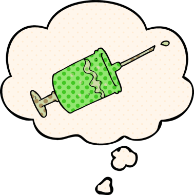 Çizgi roman tarzında düşünce baloncuklu orijinal şırınga iğnesi