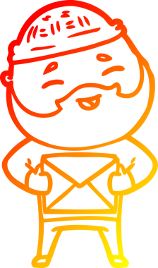 Mutlu sakallı bir adamın çizgi film çizimi.