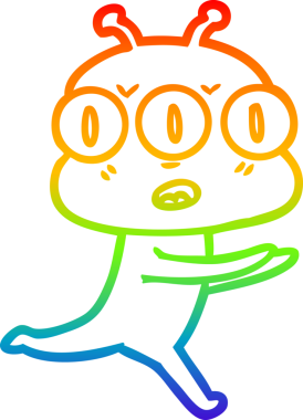 Orijinal gökkuşağı gradyan çizgi çizimi. Üç gözlü uzaylı.