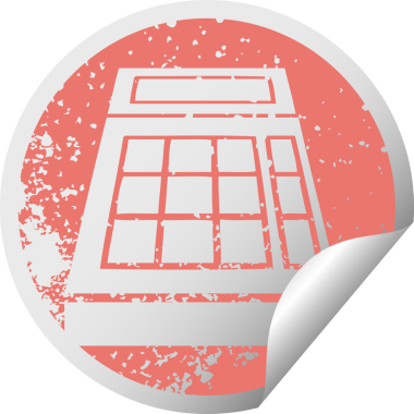 Okul hesap makinesinin orijinal sıkıntılı dairesel soyulan çıkartma sembolü