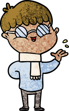 Orijinal çizgi film çocuğu gözlük takıyor.