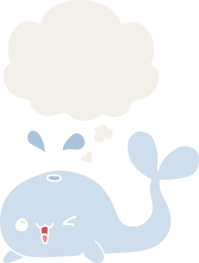 Düşünce baloncuklu orijinal karikatür balinası