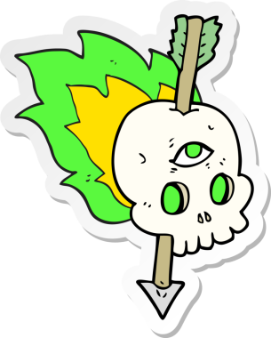 Beynine ok saplanmış sihirli kafatasının orijinal çıkartması.