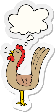 Yazılı çıkartma olarak düşünce baloncuğu olan orijinal çizgi film horozu