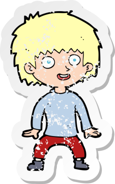 Orijinal gerilim dolu çizgi film çıkartması. Heyecanlı çocuk.