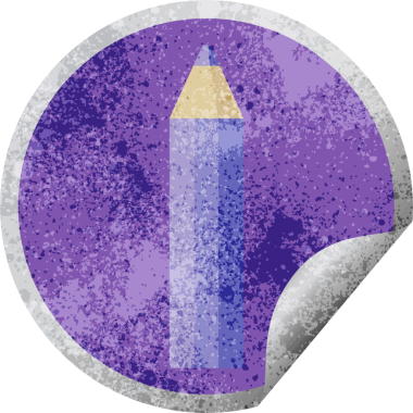 Orijinal mor renkli kalem grafikli resim dairesel etiketi