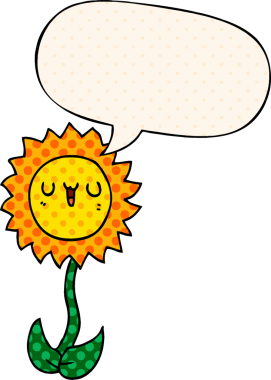 Çizgi roman tarzında konuşma balonu olan orijinal karikatür çiçeği