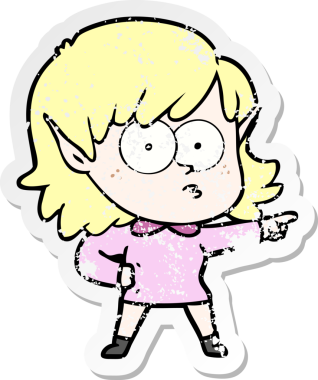 Çizgi filmdeki elf kızın orijinal üzgün çıkartması.