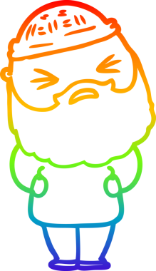 Orijinal gökkuşağı gradyan çizgi çizimi sakallı bir karikatür adam