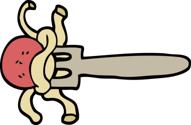 Orijinal el çizimi çizgi film köftesi çatalla çizilmiş.