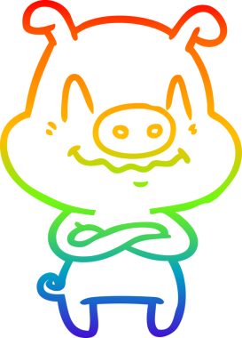 Orijinal gökkuşağı gradyan çizgi çizimi gergin bir domuz çizgi filmi.