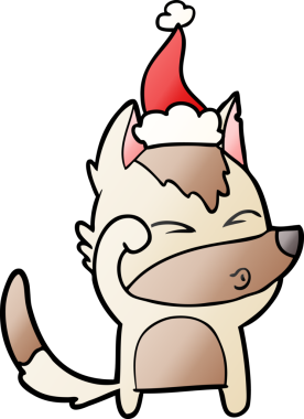 Orijinal el çizimi, Noel Baba şapkası takan bir kurdun çizgi filmi.