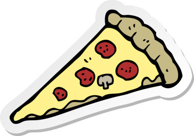 Çizgi film pizzasının orijinal çıkartması.