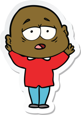 Çizgi filmin orijinal çıkartması yorgun kel adam