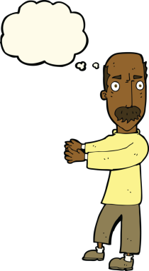 Düşünce baloncuğuyla açıklama yapan orijinal kel adam.