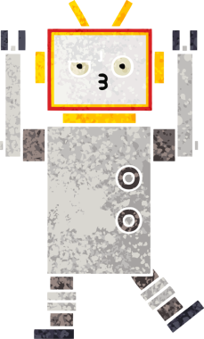 Orijinal retro illüstrasyon tarzı robot karikatürü