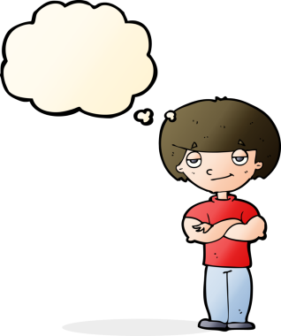 Düşünce baloncuğu olan kendini beğenmiş bir adam.