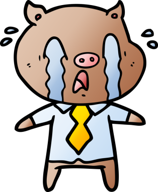 İnsan kıyafetleri giymiş orijinal ağlayan domuz çizgi filmi.