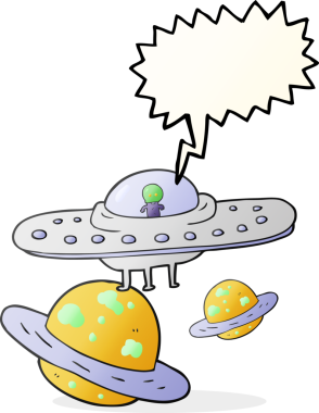 Orjinal serbest konuşma balonu karikatürü uzayda uçan daire