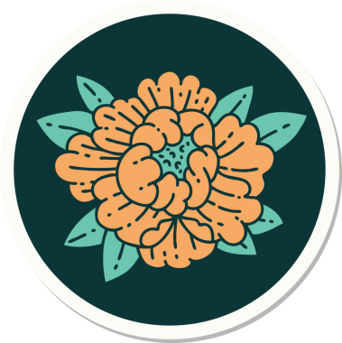 Geleneksel çiçek stili dövme çıkartması.