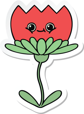 Şirin bir karikatür çiçeğinin orijinal çıkartması.